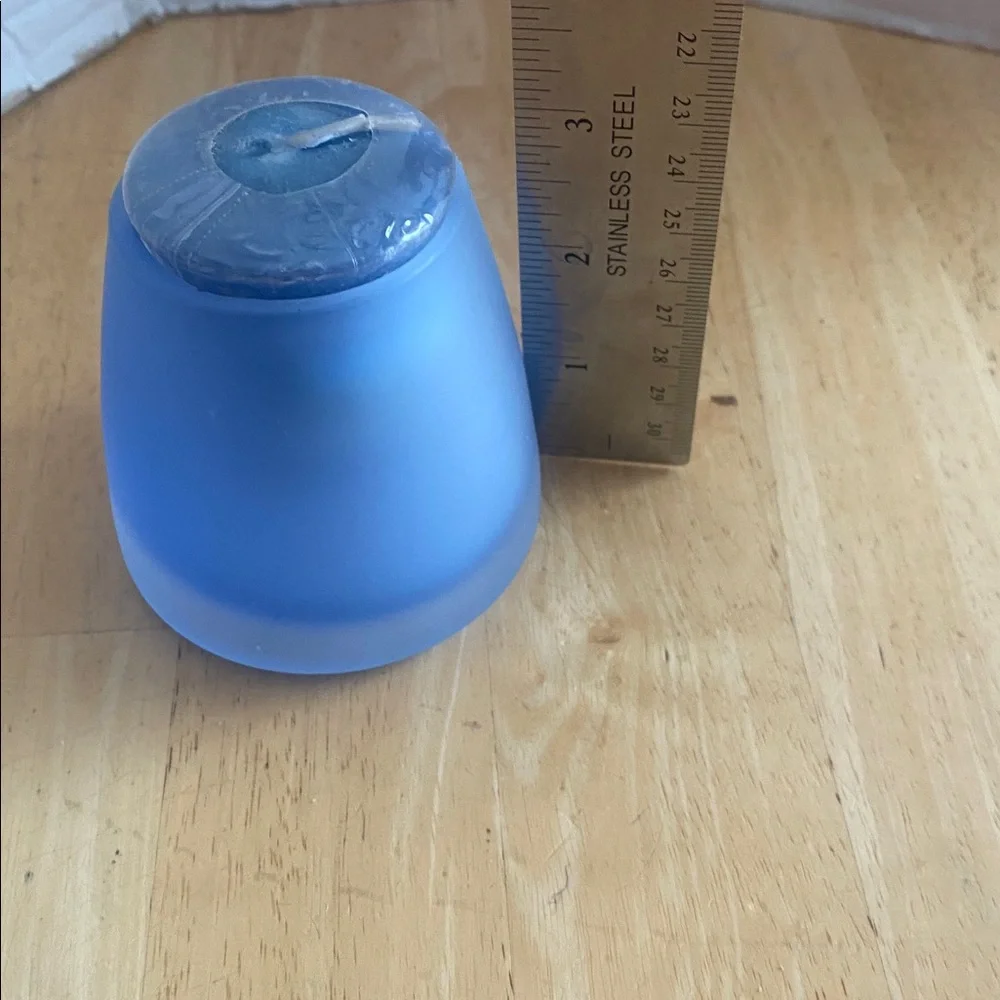 Pottery Barn Frosted Blue purple glass votive Candle Holder w Yankee candle NWT